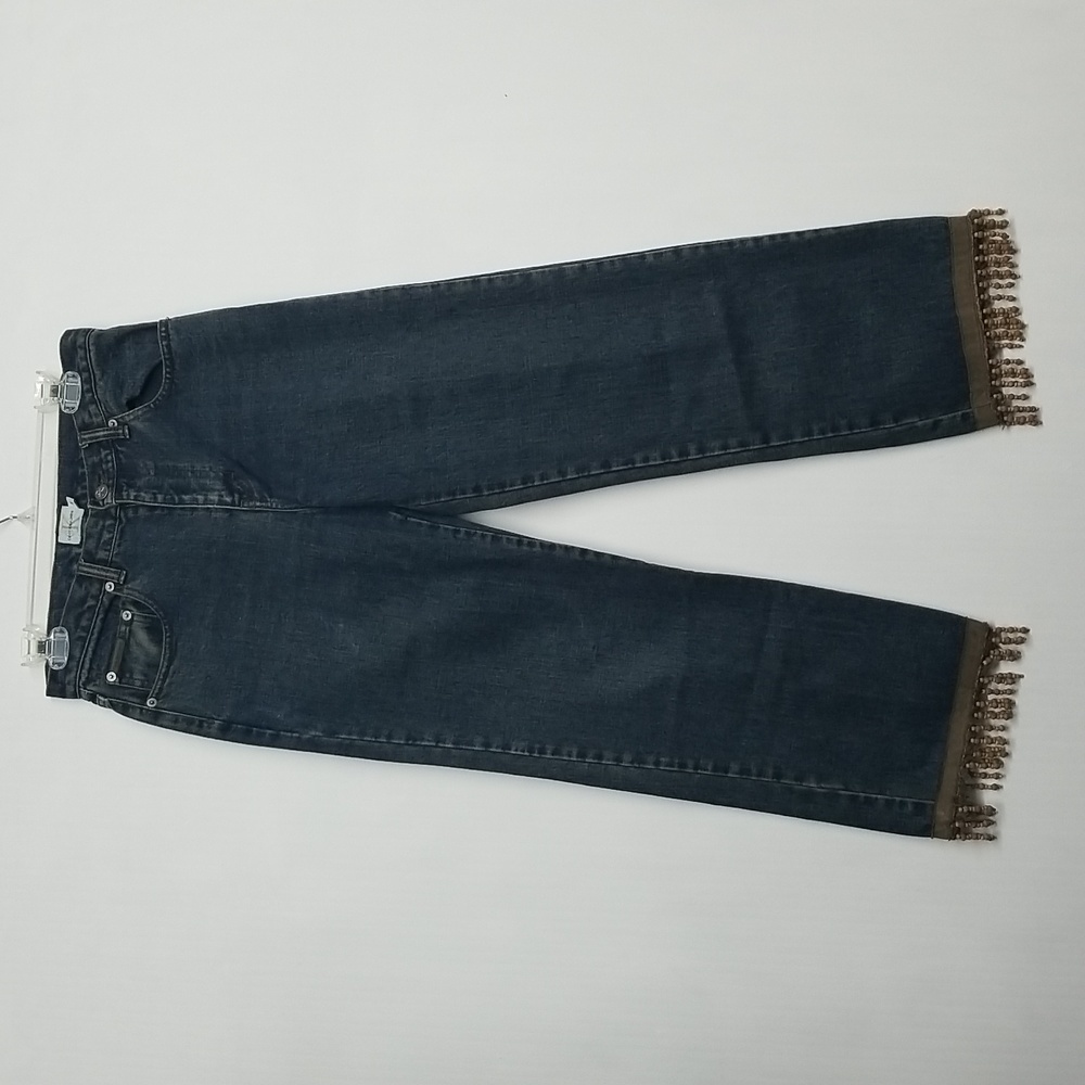 Womens Calvin Klein Cropped Jeans Beaded Hems Dark Wash 100% Cotton